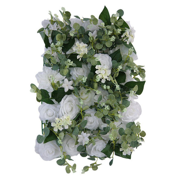 White Roses With Green Vines, Artificial Flower Wall Backdrop
